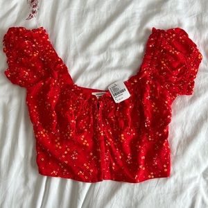 NWT UO Red Floral Milkmaid Blouse
